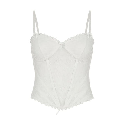 Lace v neck lace up bowknot corset cami top