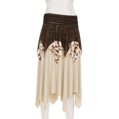 Leopard print ruched mesh irregular mini skirt