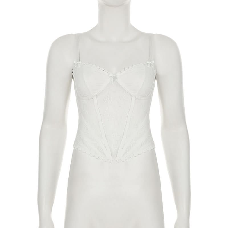 Lace v neck lace up bowknot corset cami top