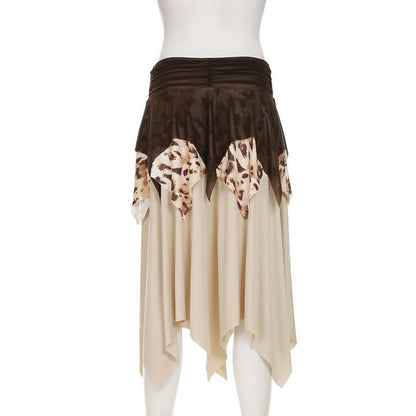 Leopard print ruched mesh irregular mini skirt