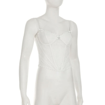 Lace v neck lace up bowknot corset cami top