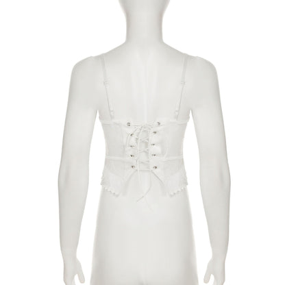 Lace v neck lace up bowknot corset cami top