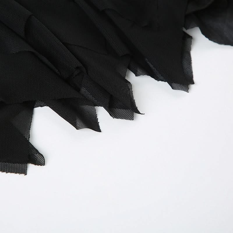 Zip-up PU leather ruched A line mesh mini skirt