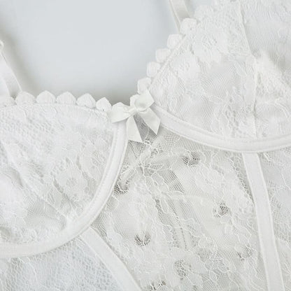 Lace v neck lace up bowknot corset cami top