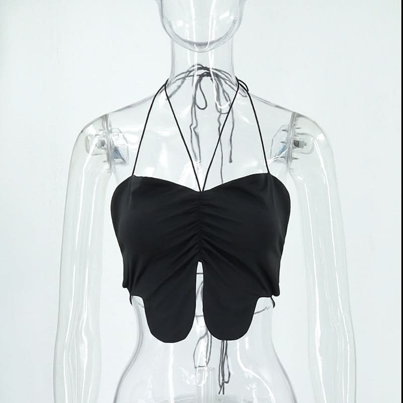 Halter self tie ruched slit backless top