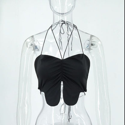 Halter self tie ruched slit backless top