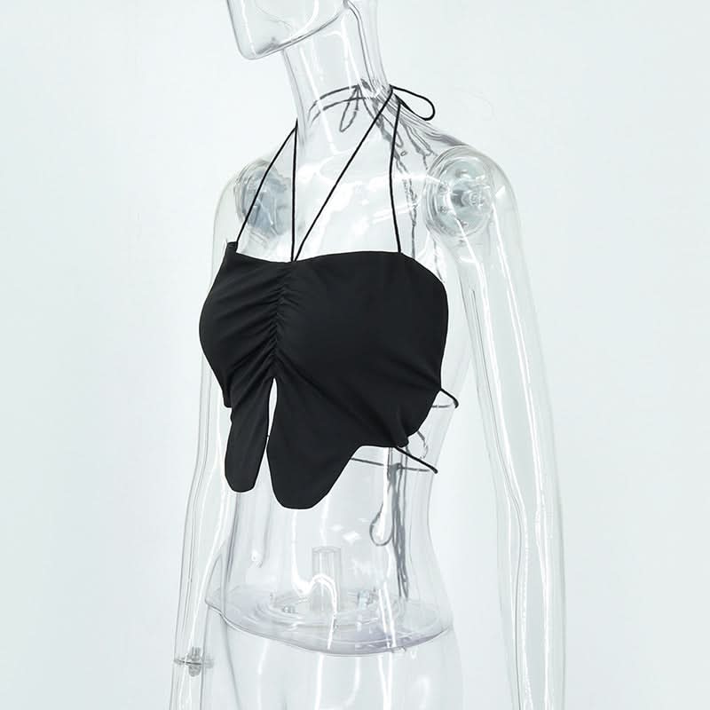 Halter self tie ruched slit backless top