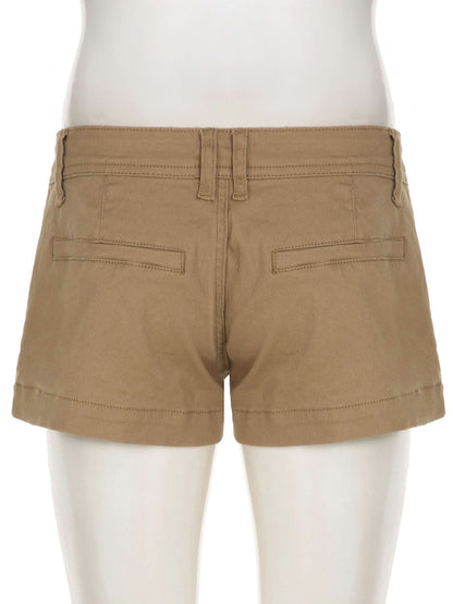 Button zip-up pocket low rise pant denim shorts