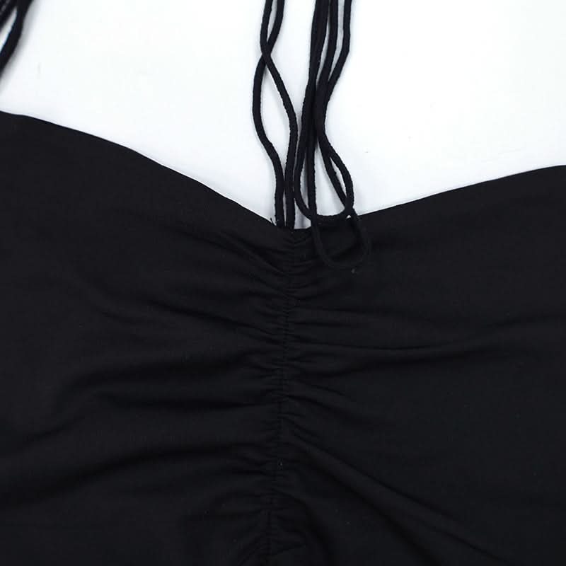 Halter self tie ruched slit backless top