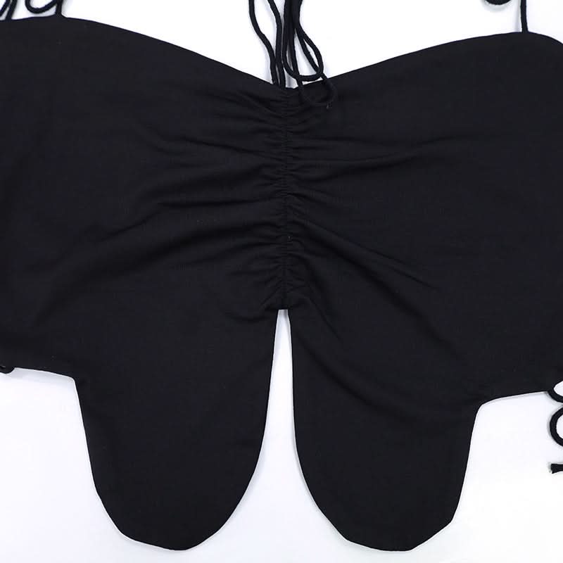 Halter self tie ruched slit backless top