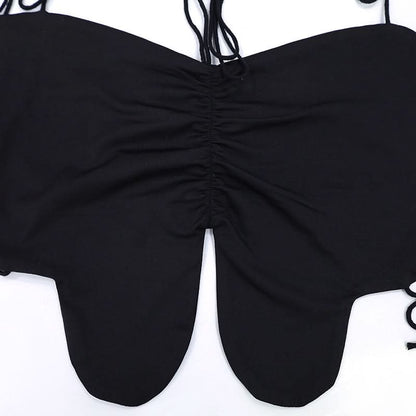 Halter self tie ruched slit backless top