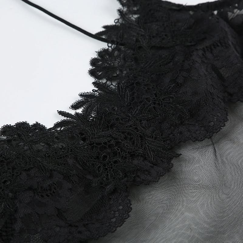 Lace hem v neck see through mesh cami maxi dress