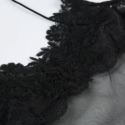 Lace hem v neck see through mesh cami maxi dress