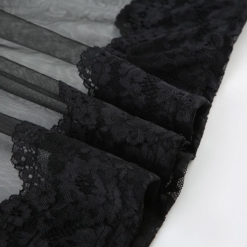 Lace hem v neck see through mesh cami maxi dress