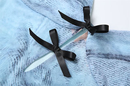 Bowknot hollow out v neck print cami cut out mini dress