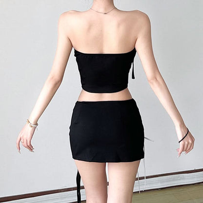 Lace up slit irregular buckle mini skirt
