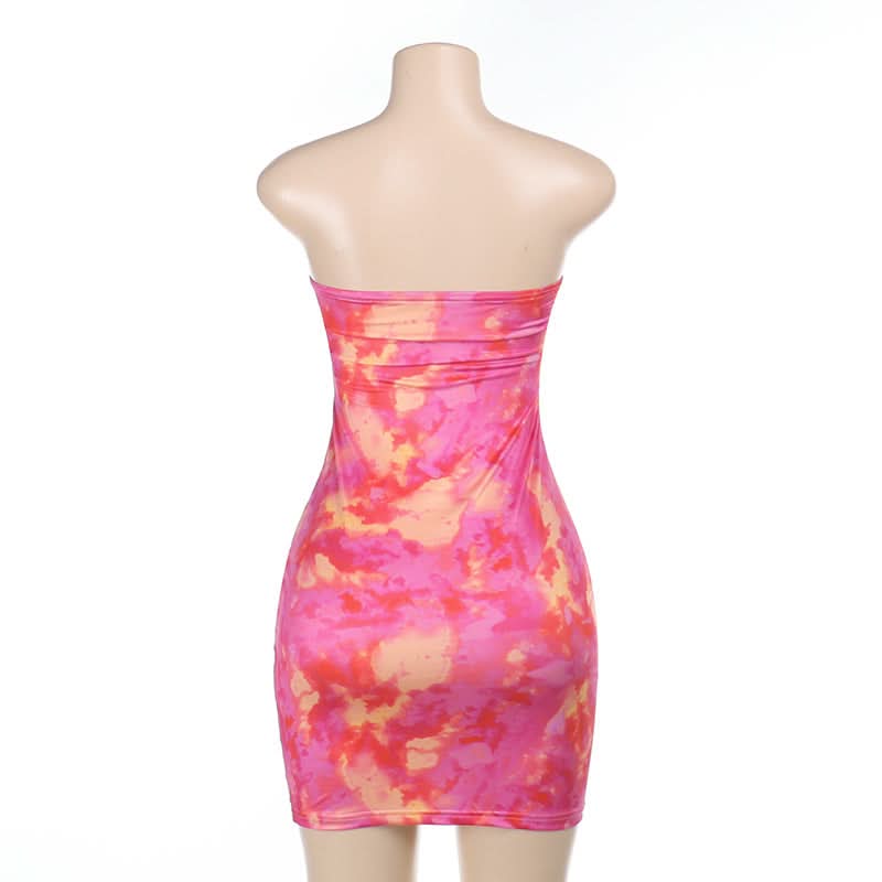 Hollow out ruched print tube cut out mini dress