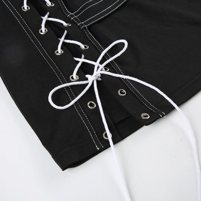 Lace up slit irregular buckle mini skirt