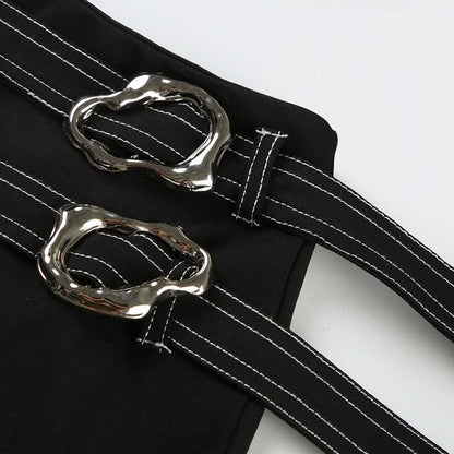 Lace up slit irregular buckle mini skirt