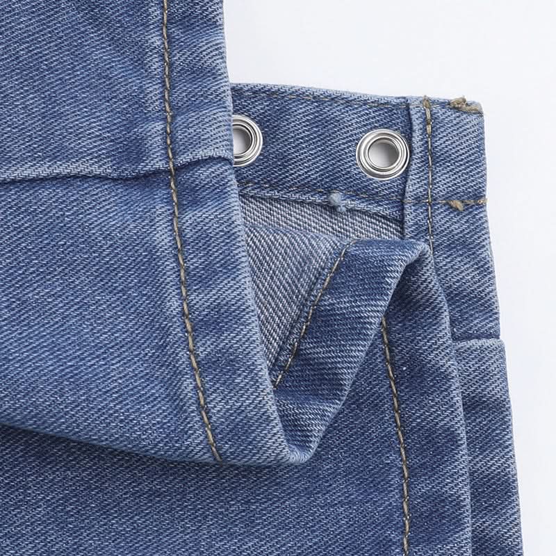 High slit lace up denim irregular maxi skirt