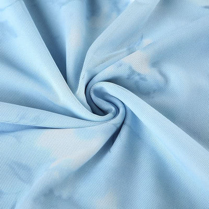 Ruched lace hem print mesh cami maxi dress