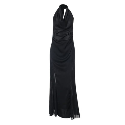 Cowl neck zip-up backless solid maxi dress