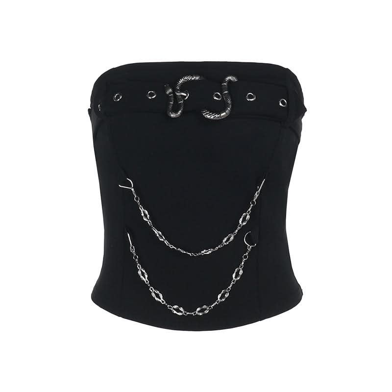 Metal chain buckle solid backless tube top
