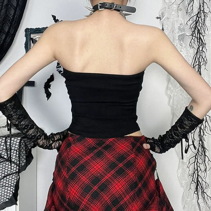 Metal chain buckle solid backless tube top