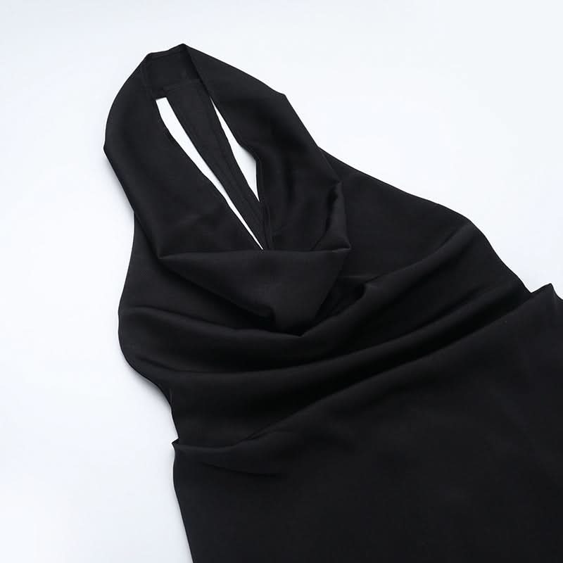 Cowl neck zip-up backless solid maxi dress