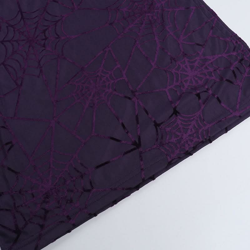 Hollow out spider web print slit v neck cut out maxi dress