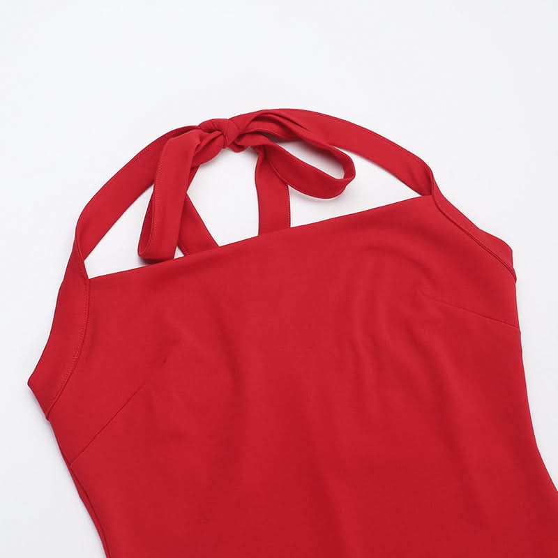 Halter self tie square neck ruched backless maxi dress