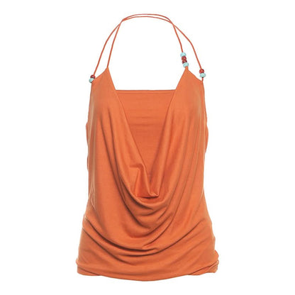 Halter beaded solid backless square neck top