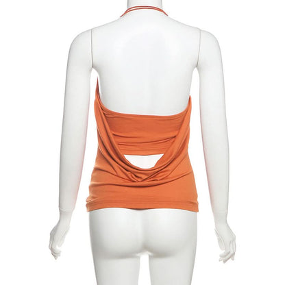 Halter beaded solid backless square neck top