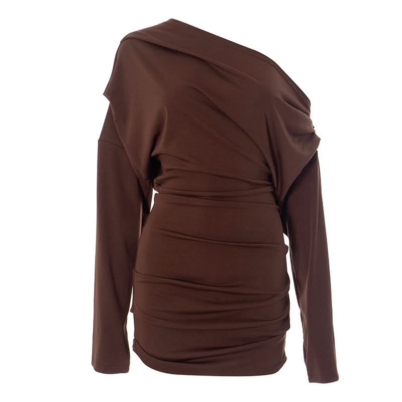 One shoulder long sleeve ruched mini dress