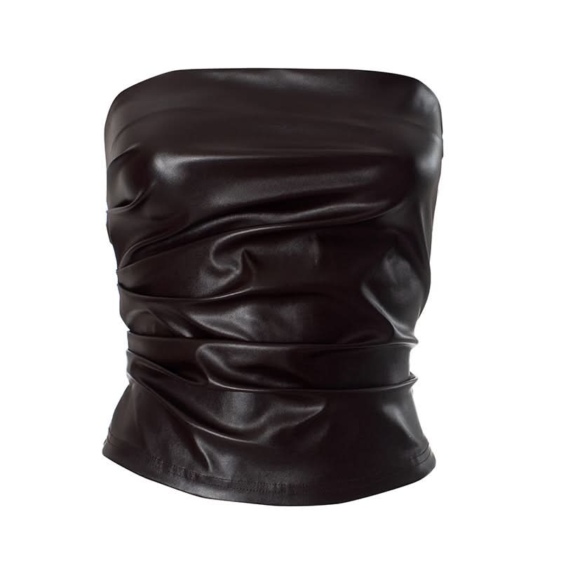 PU leather solid backless tube top