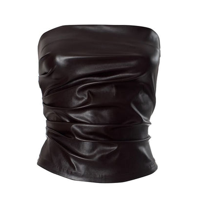 PU leather solid backless tube top