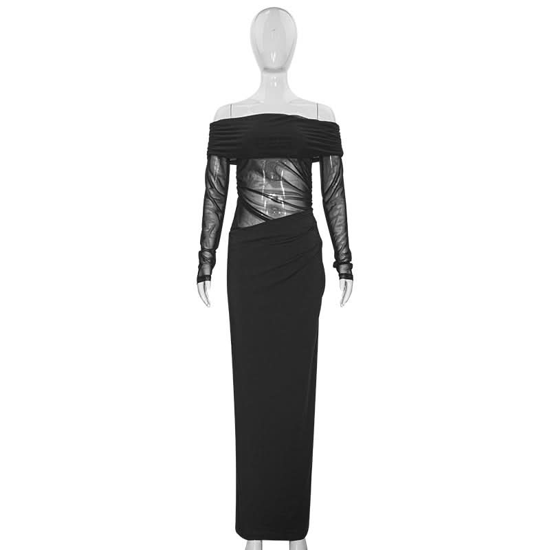 Off shoulder long sleeve mesh maxi dress