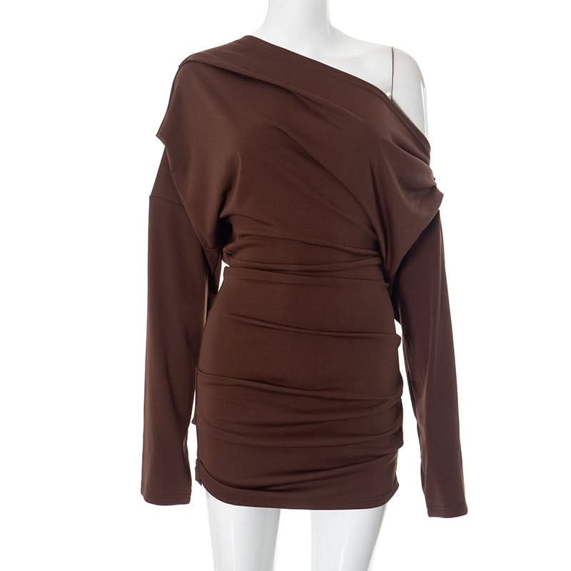 One shoulder long sleeve ruched mini dress