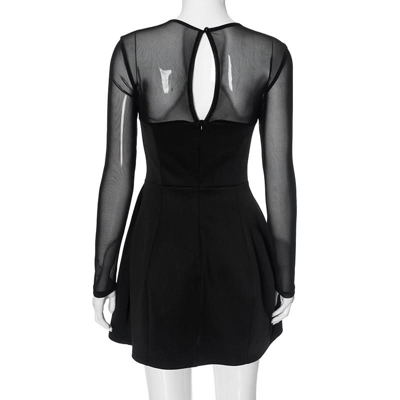 Long sleeve mesh patchwork button mini dress