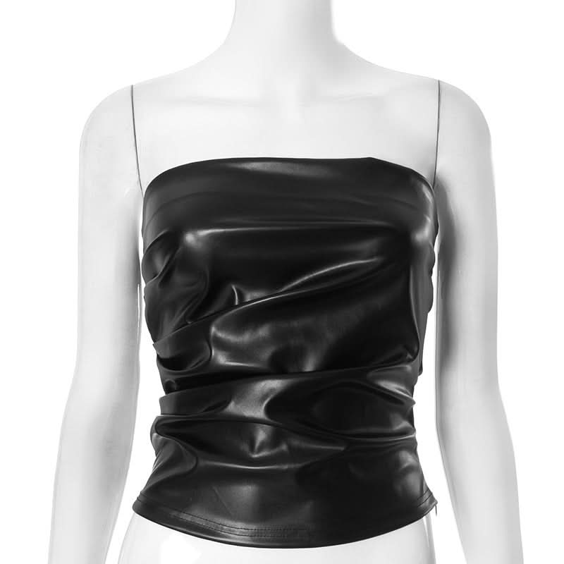PU leather solid backless tube top