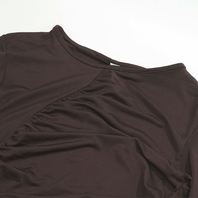 Crewneck long sleeve ruched solid maxi dress