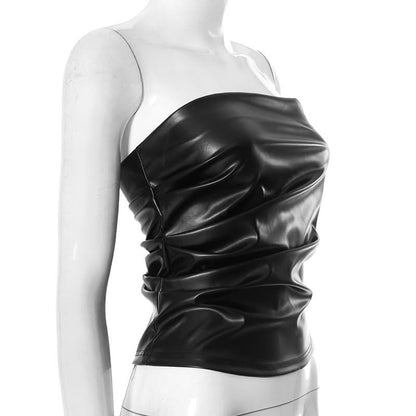 PU leather solid backless tube top