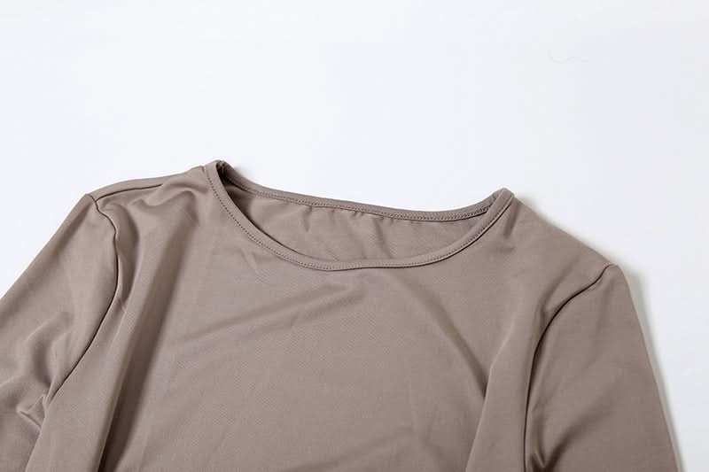 Crewneck long sleeve ruched slit maxi dress