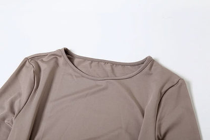 Crewneck long sleeve ruched slit maxi dress