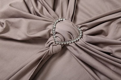 Crewneck long sleeve ruched slit maxi dress