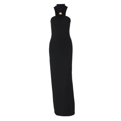 High neck slit sleeveless maxi dress