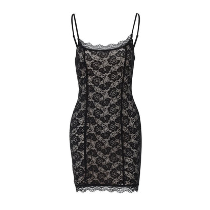 U neck lace cami mini dress