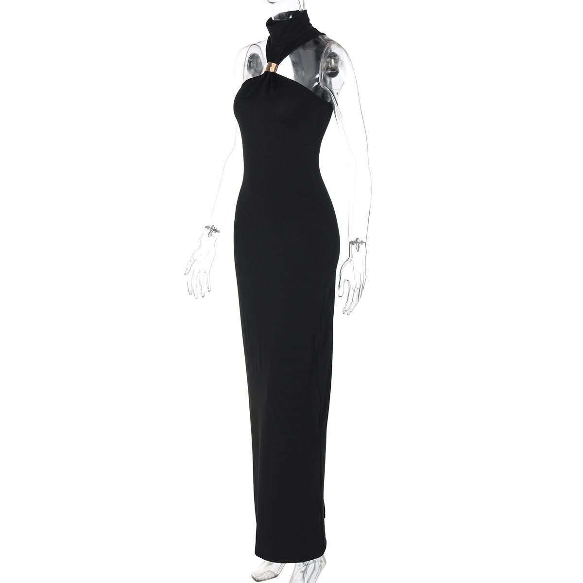 High neck slit sleeveless maxi dress