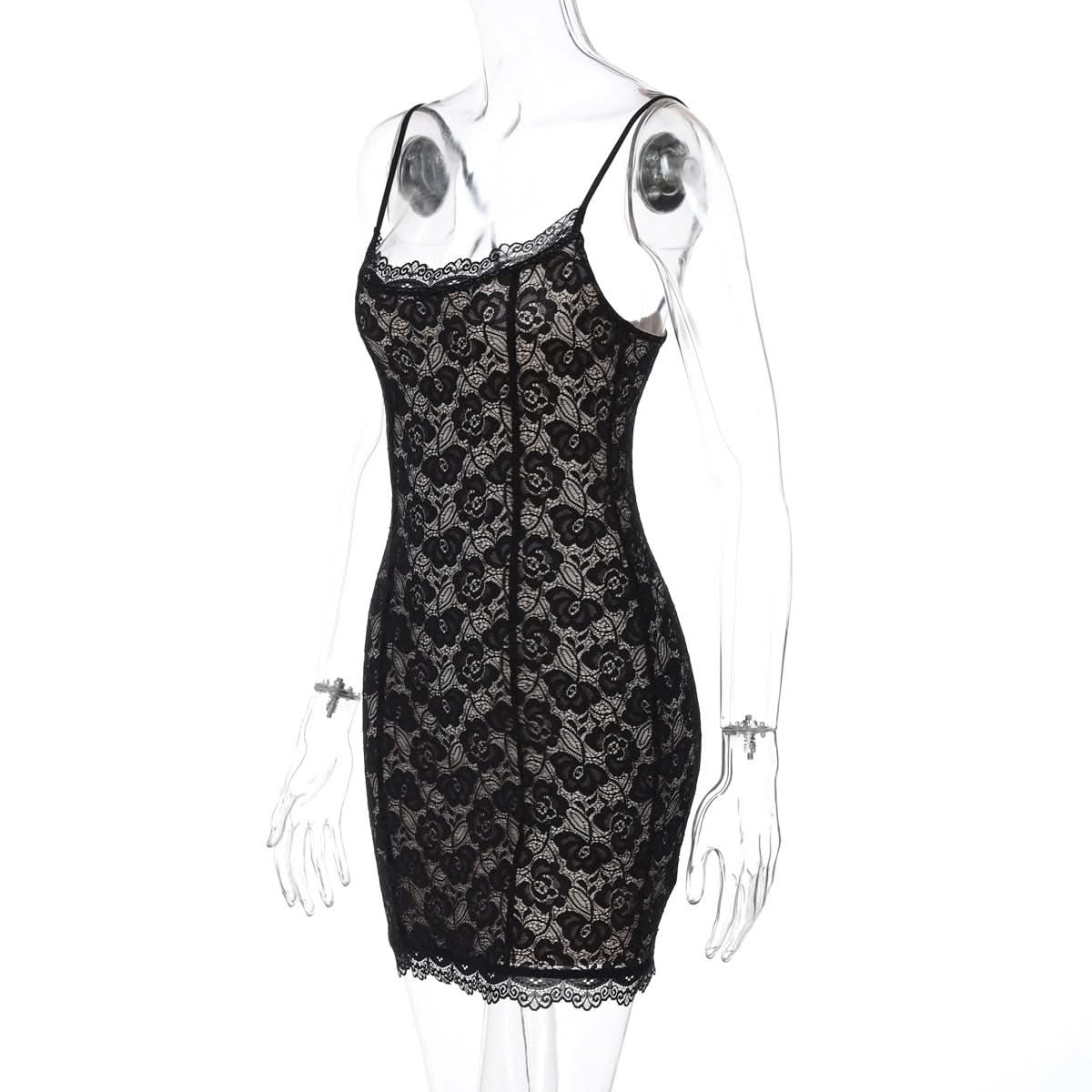 U neck lace cami mini dress