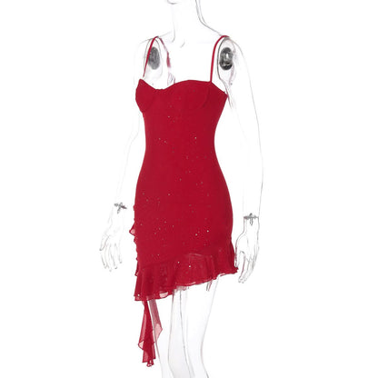 Ruched glitter cami mini dress